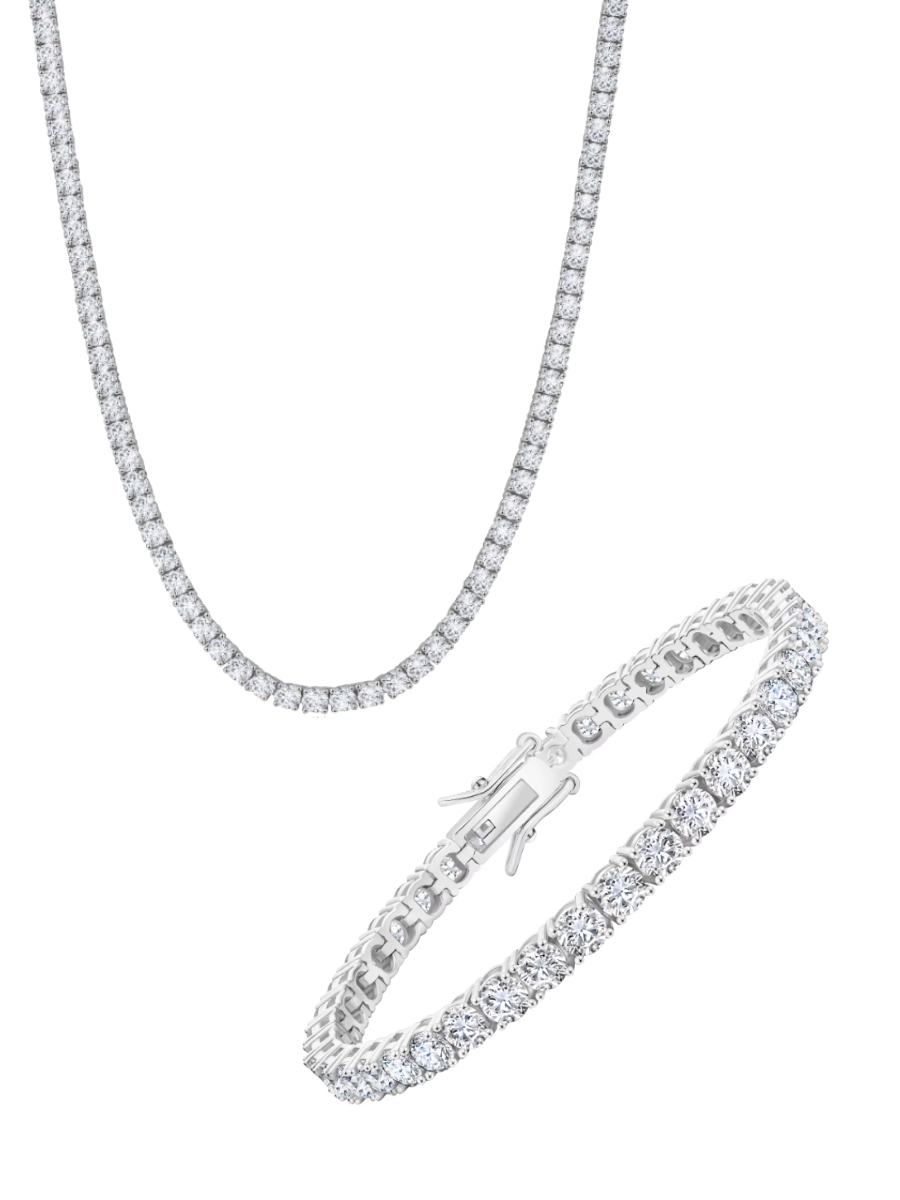 Silver Iced Out Tennis Set